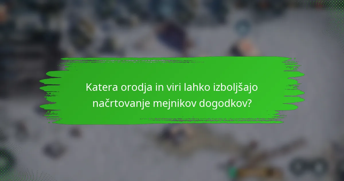 Katera orodja in viri lahko izboljšajo načrtovanje mejnikov dogodkov?